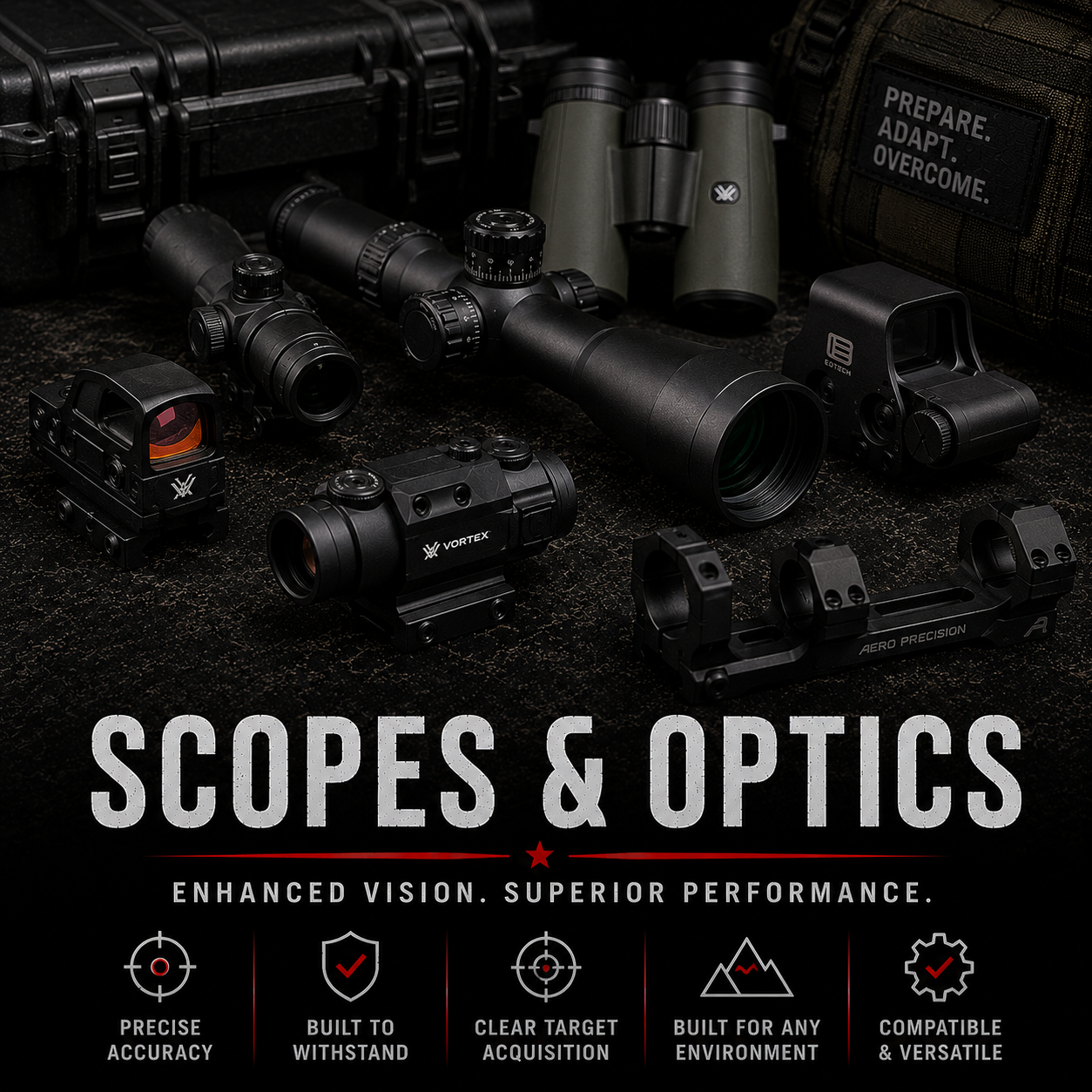 Home Shop premium scopes and optics online at GunExo featuring rifle scopes, red dot sights, tactical optics, hunting scopes, holographic sights, and precision shooting accessories.